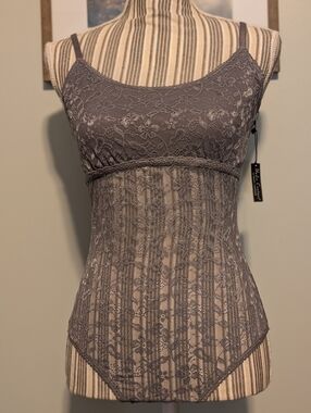 NWT Undie Couture Lace Bodysuit By Lauren Copeland in Dusty Gray Size Medium